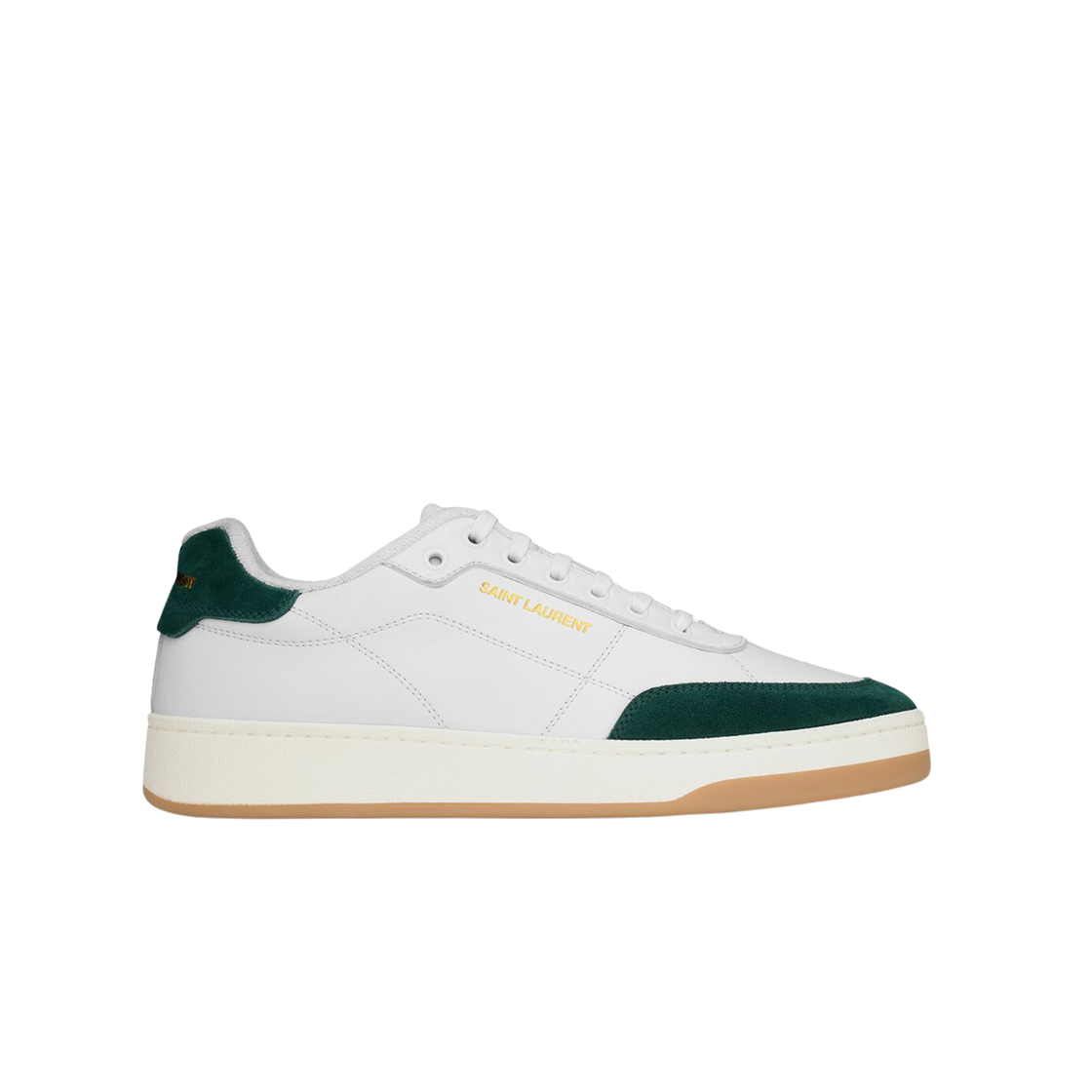 845537-00NAM-9069 Saint Laurent Smooth Leather SL/61 Sneakers Optic White Bottle Green
