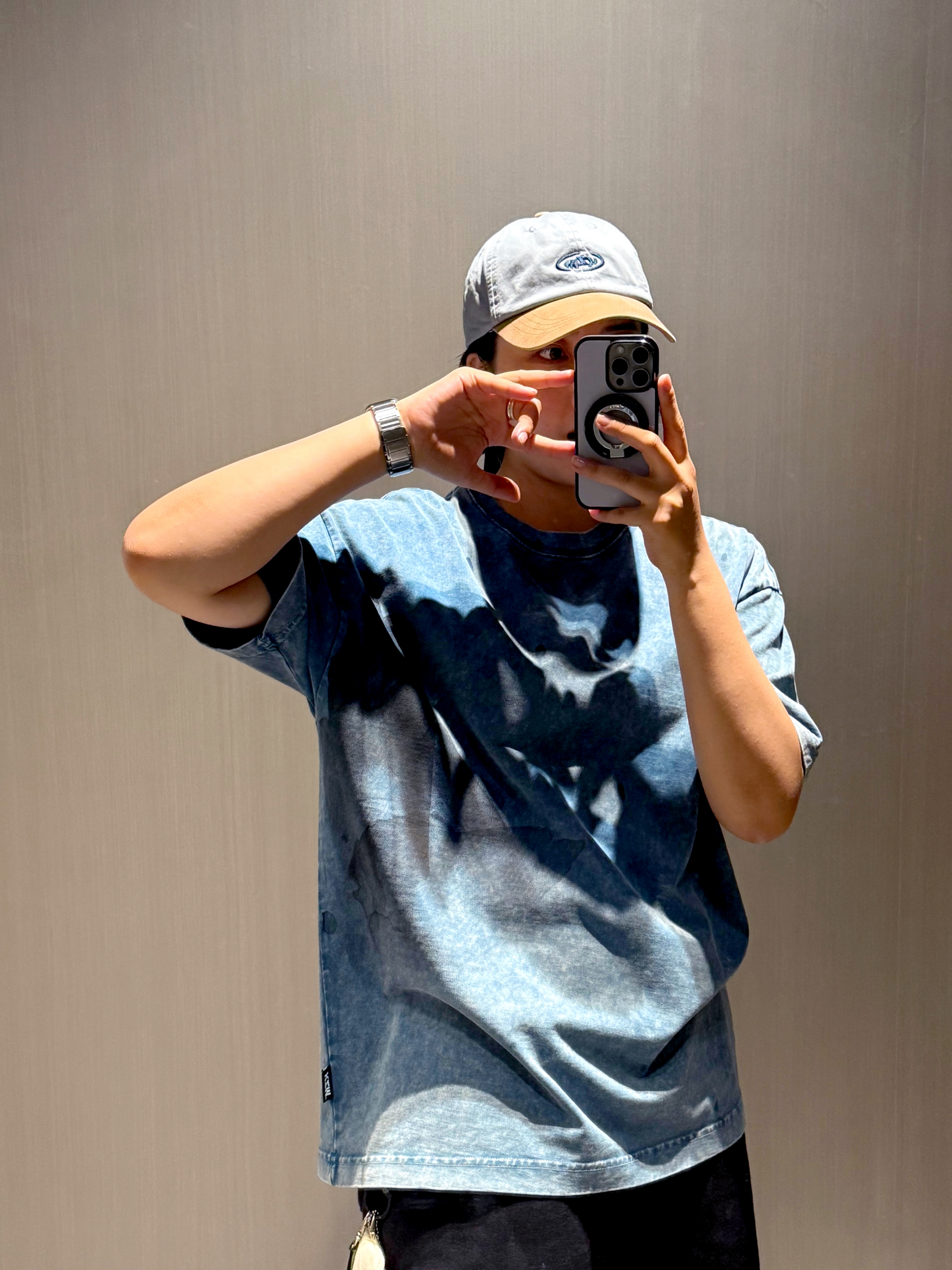 KZM One Point Washing T-Shirt Blue, KZM Indigo Denim Pants Indigo 착용 스타일