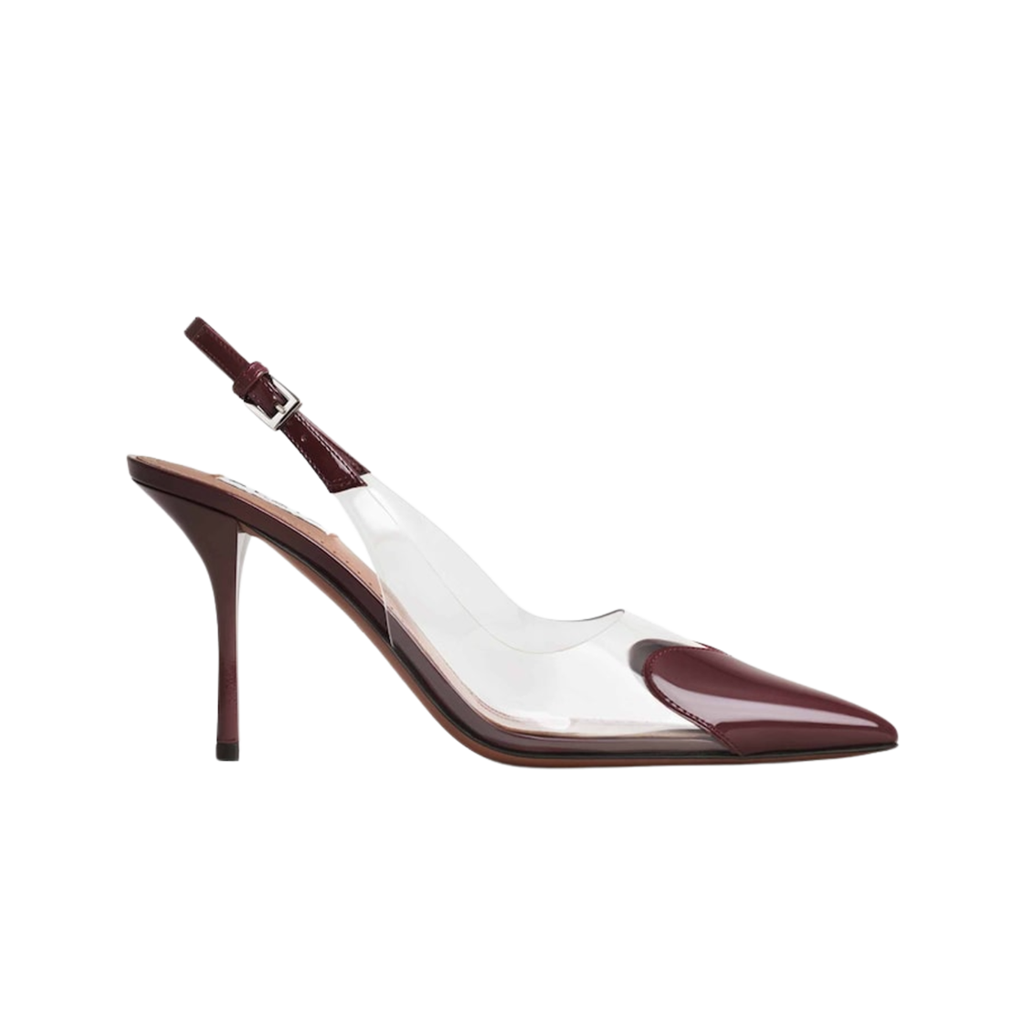 (W) 알라이아 르 쾨르 페이턴트 카프스킨 슬링백 다크 레드((W) Alaia Le Cœur Patent Calfskin Slingbacks Dark Red)