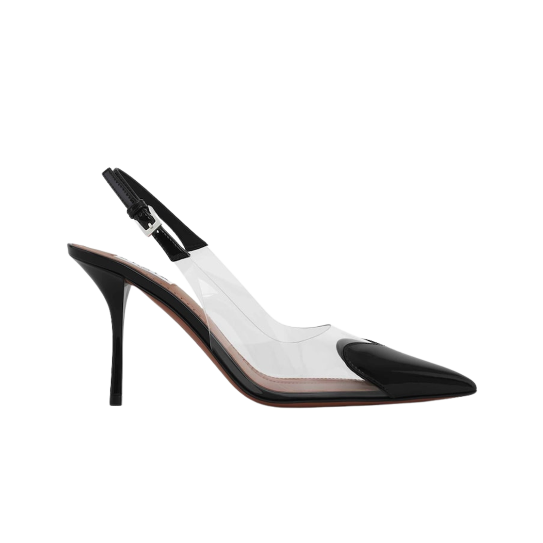 (W) 알라이아 르 쾨르 페이턴트 카프스킨 슬링백 블랙((W) Alaia Le Cœur Patent Calfskin Slingbacks Black)