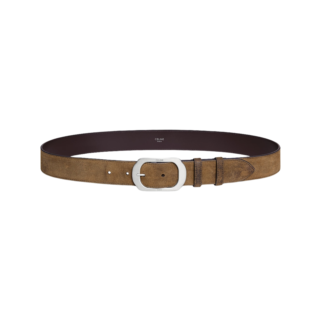 45BNG3ATV-19UI Celine BC-21 35mm Belt in Suede Calfskin with Waxed Effect Brown