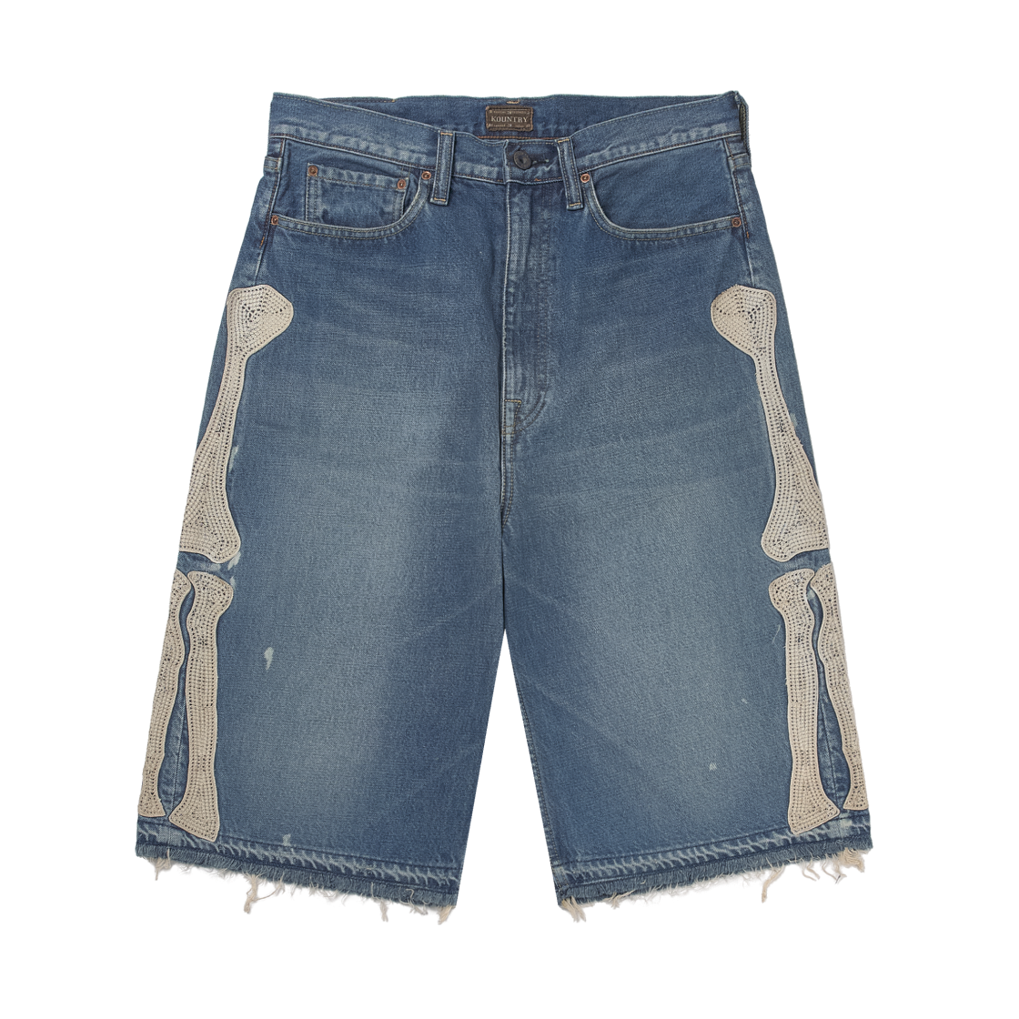 캐피탈 14온즈 데님 5P 본 자수 숏 팬츠 인디고 (프로세싱)(Kapital 14 oz. Denim 5P Bone Embroidery Short Pants Indigo (Processing))