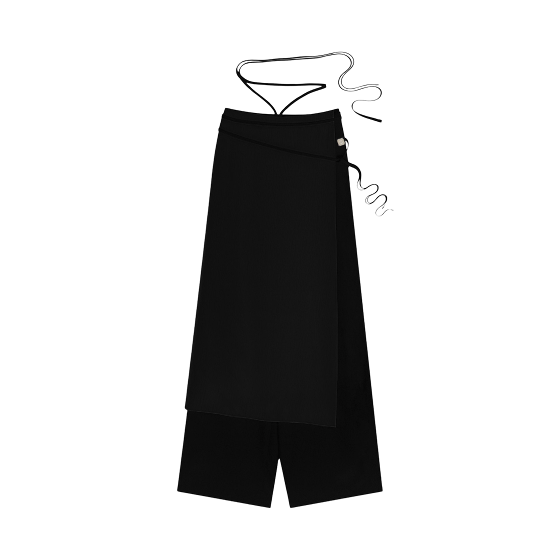 (W) 트리밍버드 시스루 스트랩 랩 팬츠 블랙((W) Treemingbird See-Through Strap Wrap Pants Black)