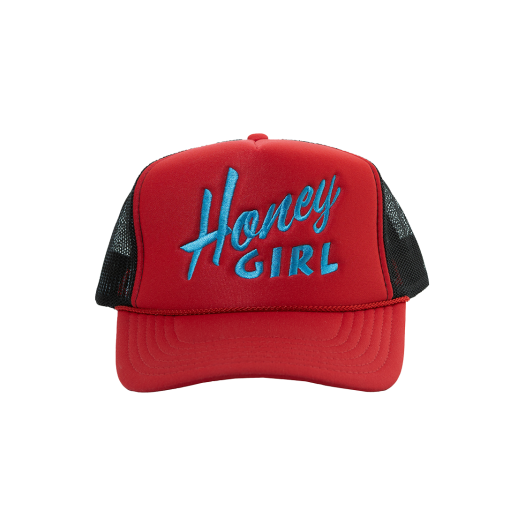 HSH25HW132RDOS Honey Scoop House Honey Girl Logo Trucker Cap Red