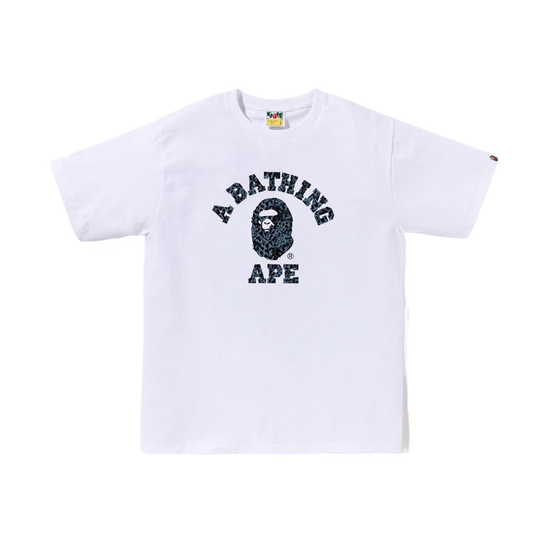 - BAPE Wild Leopard Pattern College T-Shirt White Navy