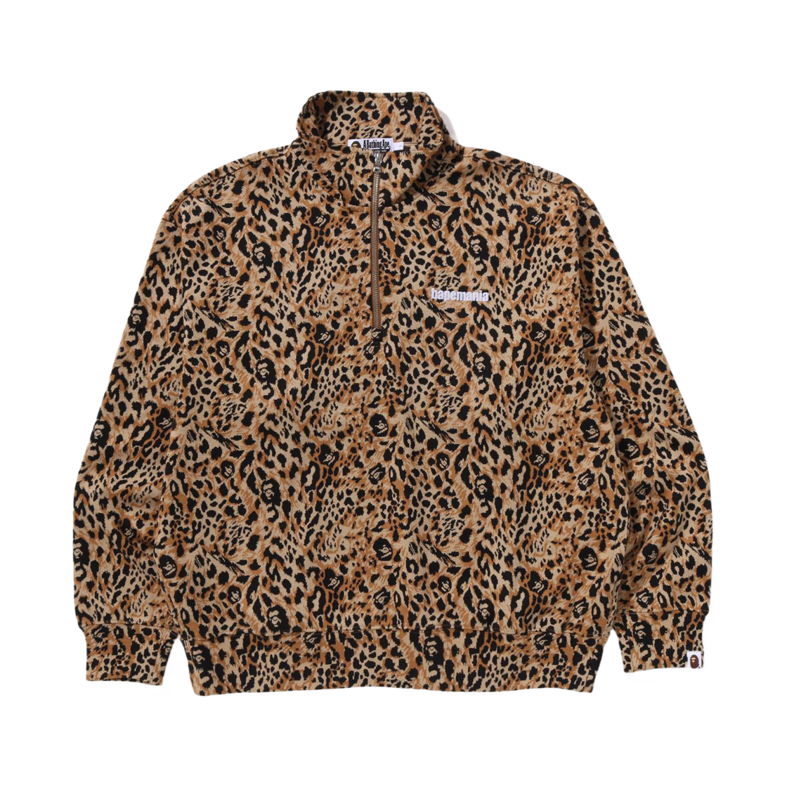 - BAPE Wild Leopard Pattern Relaxed Fit Half Zip Sweatshirt Beige