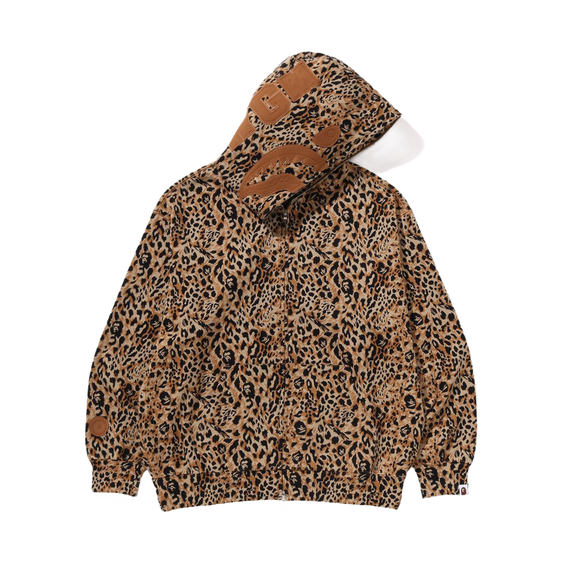 베이프 와일드 레오파드 패턴 샤크 릴렉스드 핏 풀 집 후드 베이지(BAPE Wild Leopard Pattern Shark Relaxed Fit Full Zip Hoodie Beige) - 1