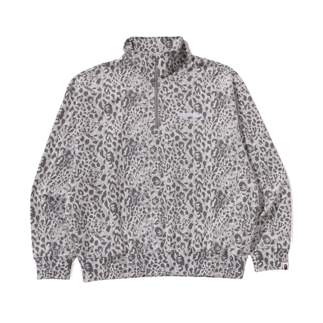 - BAPE Wild Leopard Pattern Relaxed Fit Half Zip Sweatshirt Gray