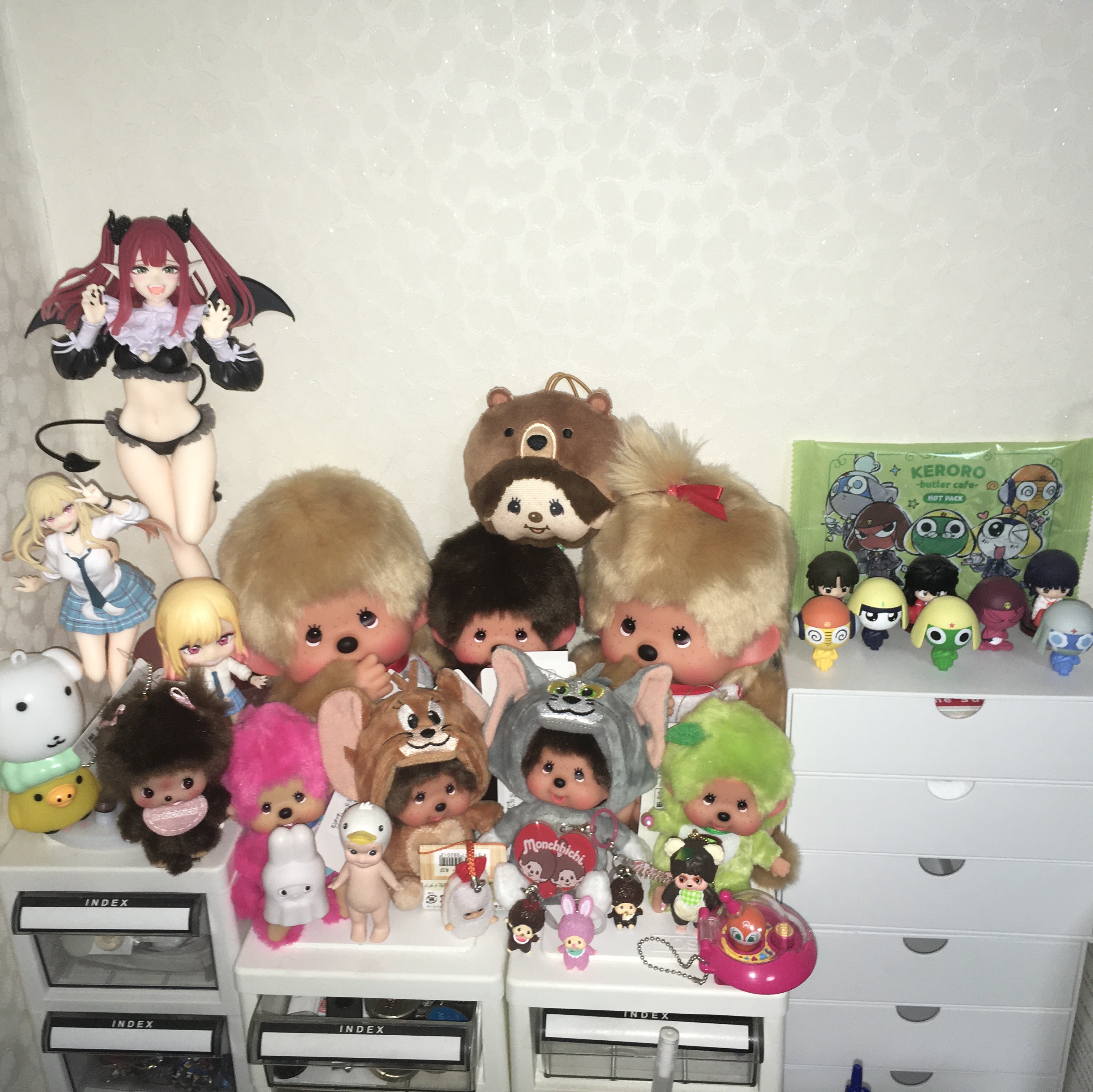 Monchhichi Bebichhichi Bighead SS Girl Key Chain Pink, Monchhichi x Tom & Jerry SS Doll Mini Key Chain Jerry 착용 스타일