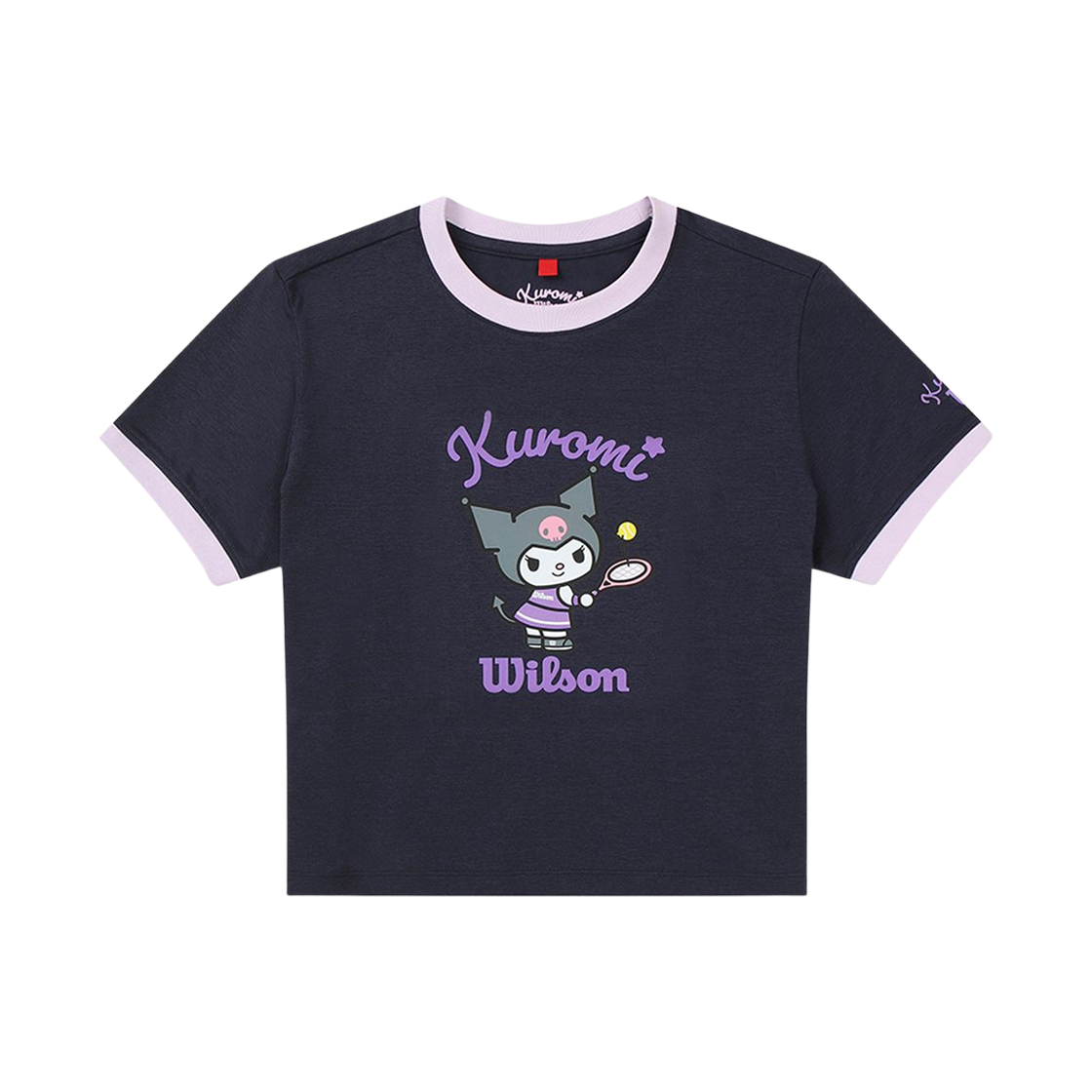 (W) 윌슨 x 산리오 캐릭터즈 쿠로미 그래픽 링거 크롭 티셔츠 네이비((W) Wilson x Sanrio Characters Kuromi Graphic Ringer Crop T-Shirt Navy)