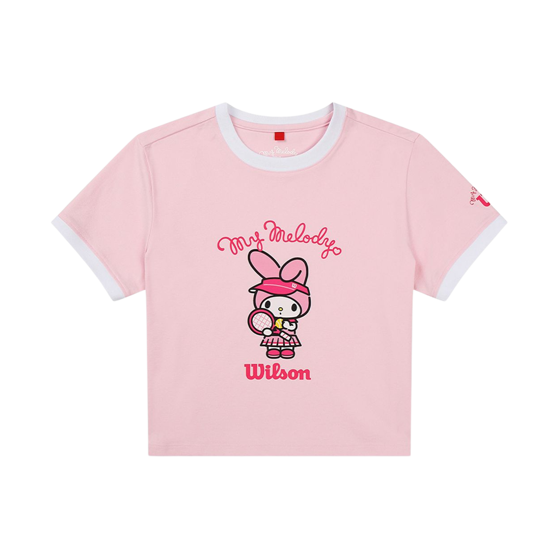(W) 윌슨 x 산리오 캐릭터즈 마이 멜로디 그래픽 링거 크롭 티셔츠 라이트 핑크((W) Wilson x Sanrio Characters My Melody Graphic Ringer Crop T-Shirt Light Pink)