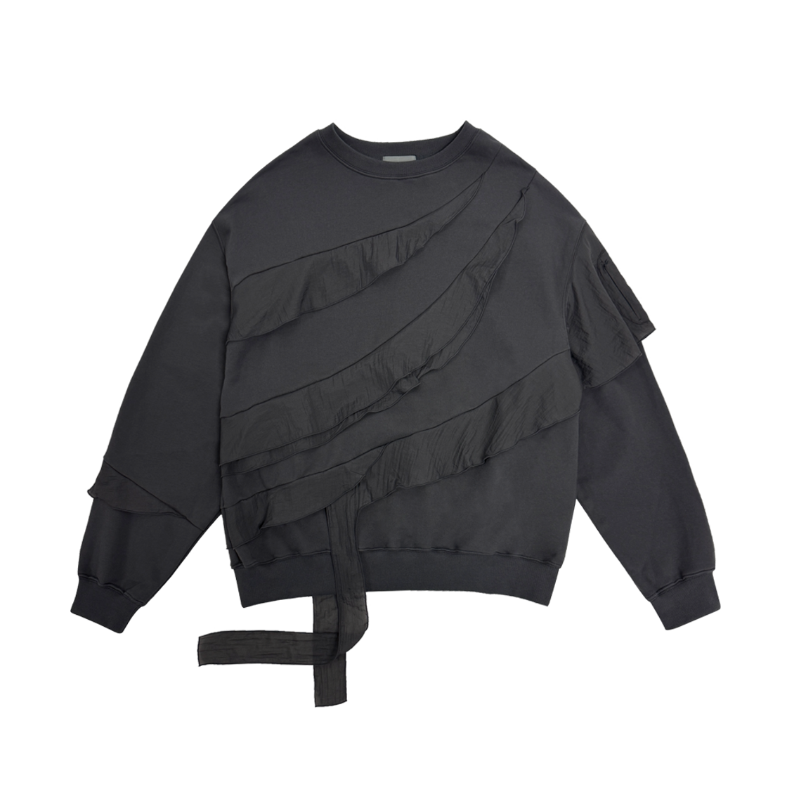 디프런티스 시어 러플 스웻셔츠 차콜(DIFFERENTIS Sheer Ruffled Sweatshirt Charcoal) - 1