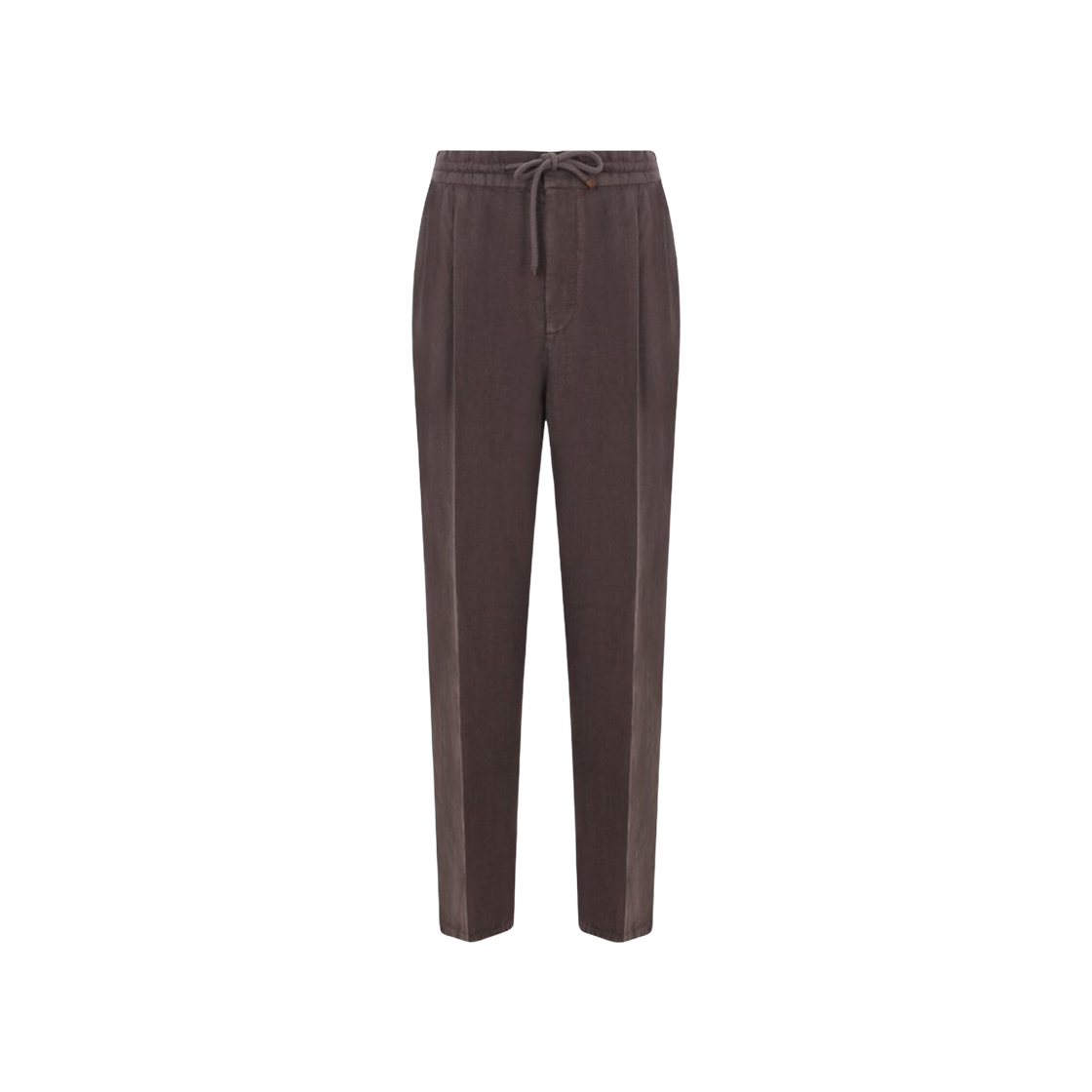 M243DE1710-C6015 Brunello Cucinelli Garment-Dyed Leisure Fit Trousers in Linen with Drawstring and Double Pleats Coffee