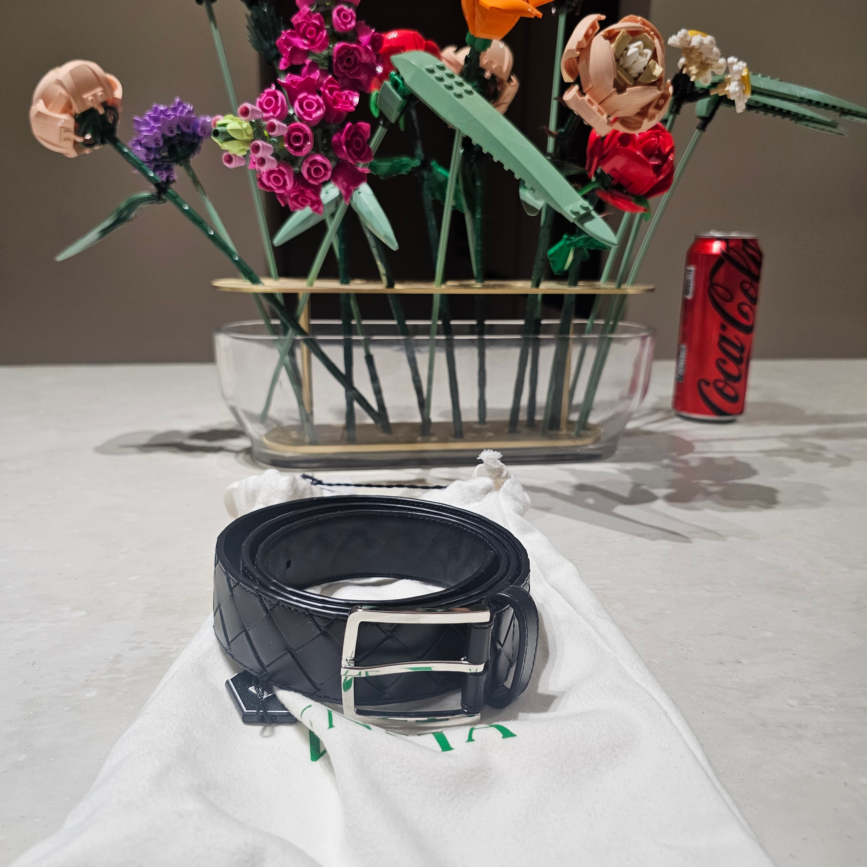 Bottega Veneta Intrecciato Leather Belt Black Silver 착용 스타일