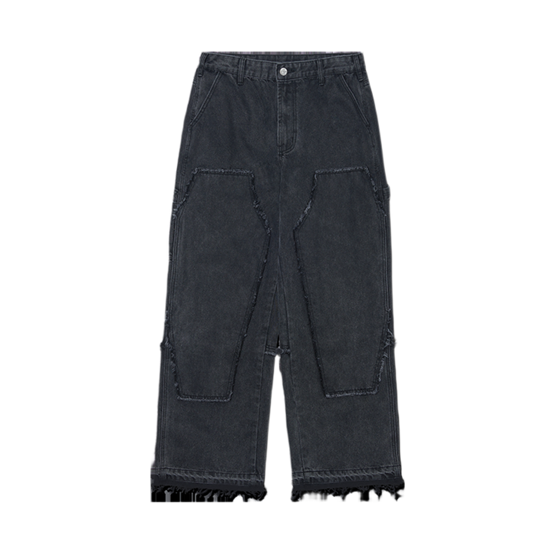 NM63PT08M1WB NOMANUAL Raw Edge Double Knee Pants Washed Black