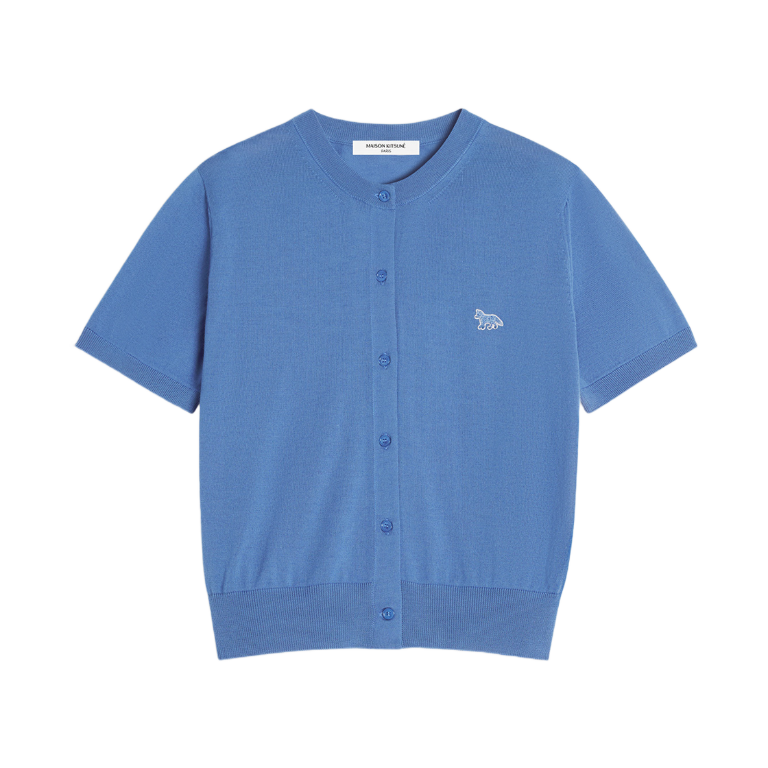 (W) 메종 키츠네 베이비 폭스 파인 메리노 숏슬리브 가디건 라피스 블루((W) Maison Kitsune Baby Fox Fine Merino Short Sleeve Cardigan Lapis Blue) - 1