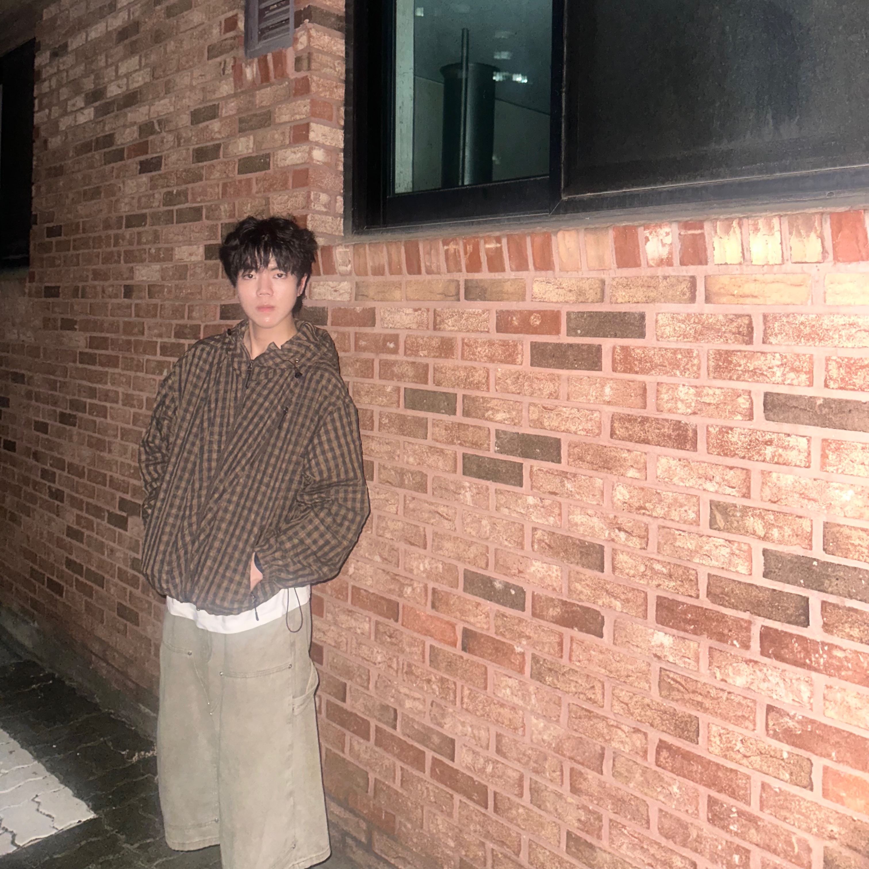Karactor Smash Checked Windbreaker Brown, SANSI Yin Yang Snake T-Shirts White 착용 스타일