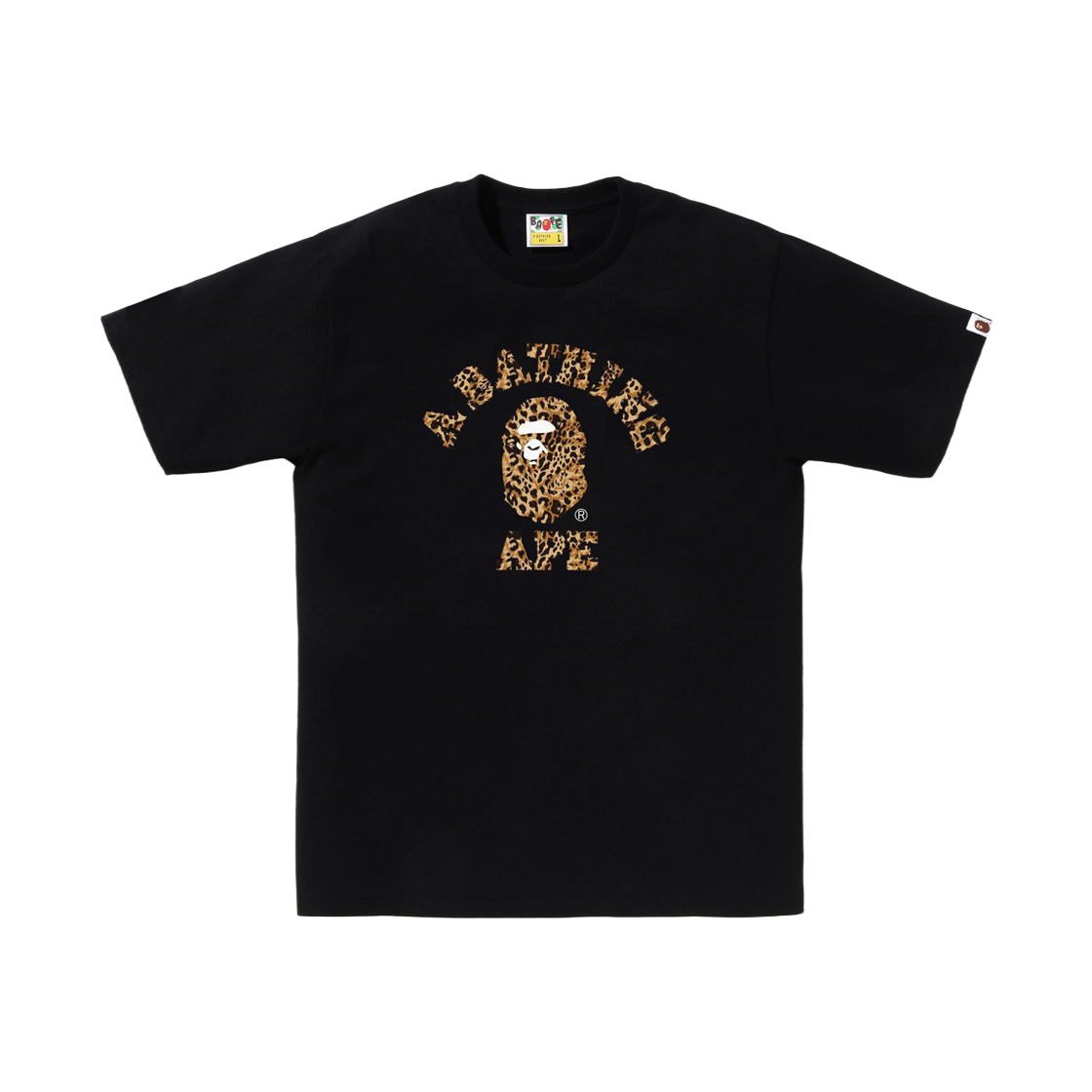- BAPE Wild Leopard Pattern College T-Shirt Black Beige