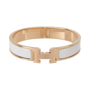 (W) Hermes Clic H Bracelet Rose Gold & Blanc