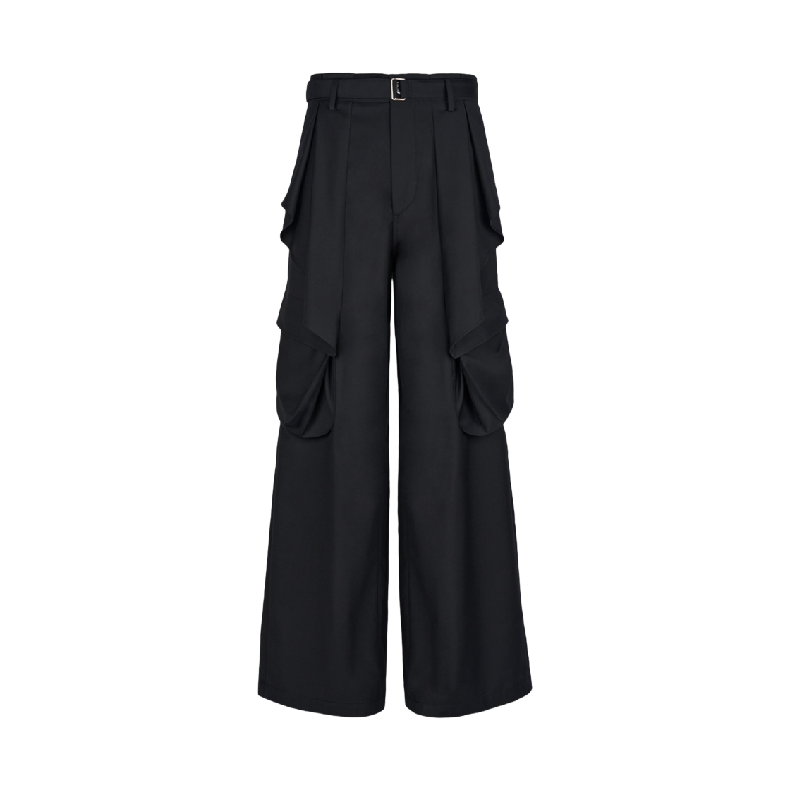 - Jiyong Kim Wide Leg Belted Drape Trousers Black