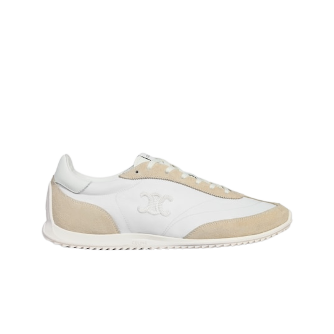 364945257C-01FW Celine Racer Low Lace-Up Sneaker with Triomphe in Nylon Suede Calfskin Off White
