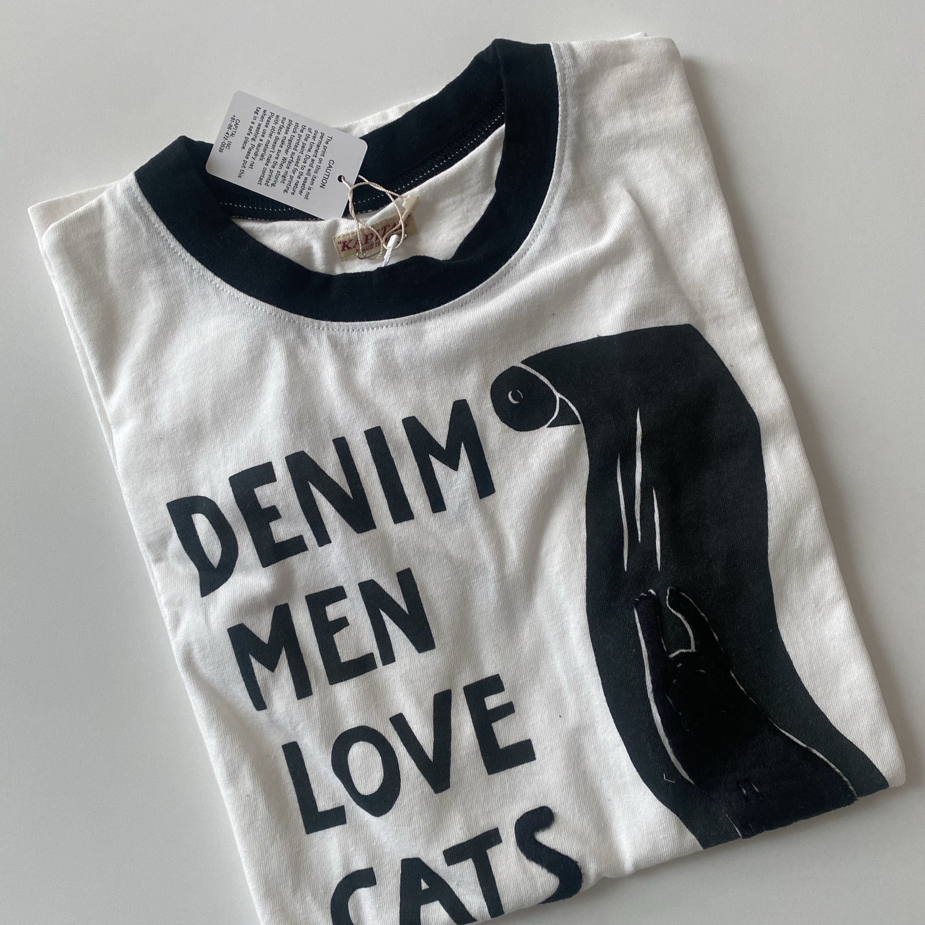 Kapital 20 Jersey Ringer T-Shirt Denim Men Love Cats Scratch Pt White 착용 스타일
