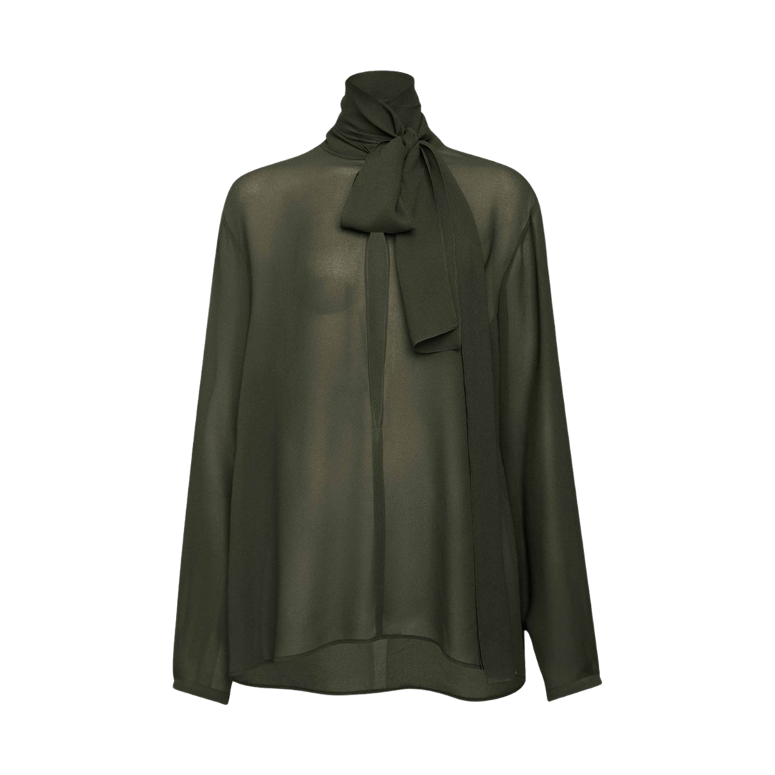 (W) 알라이아 조제트 스카프 블라우스 다크 그린((W) Alaia Georgette Scarf Blouse Dark Green)