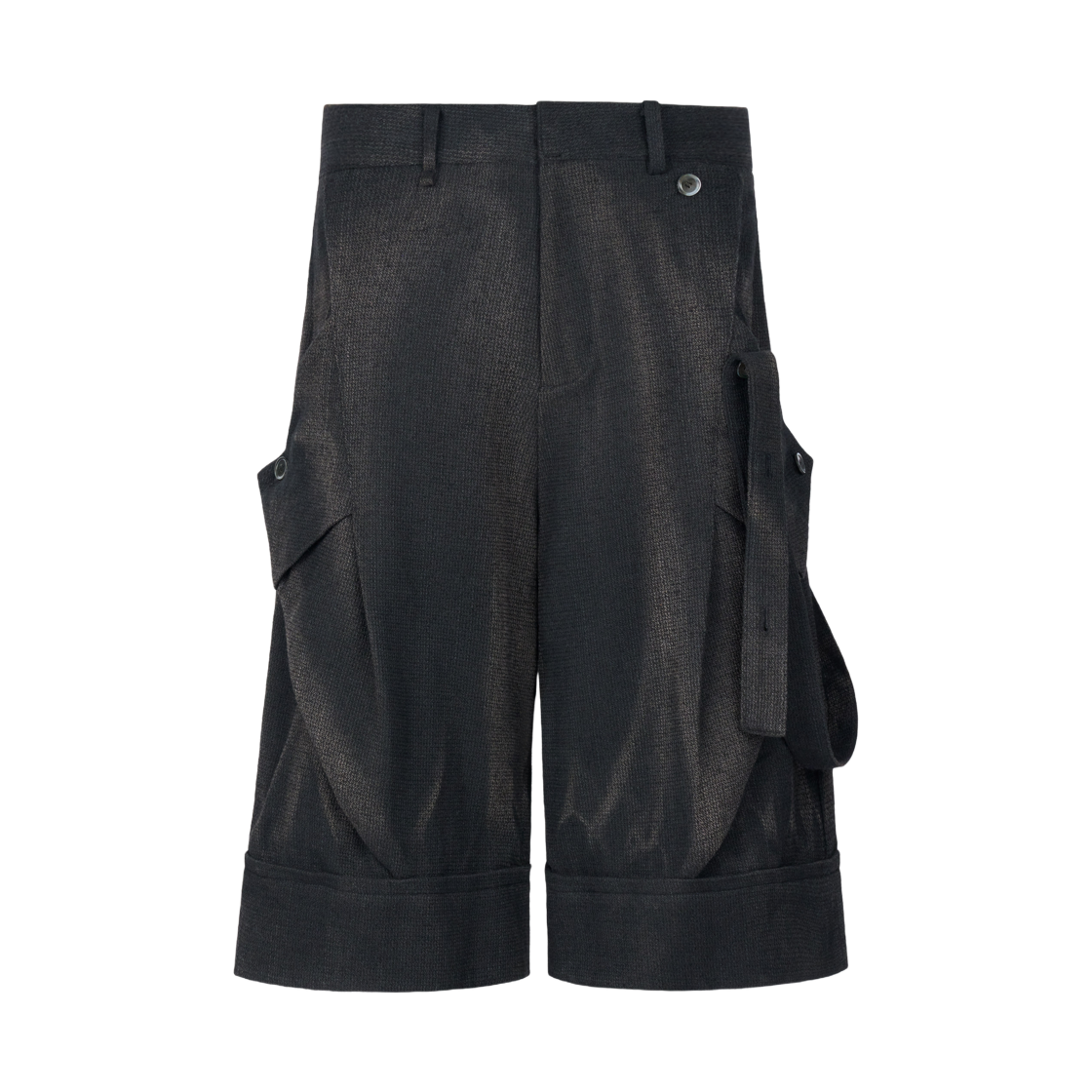 - Jiyong Kim Sun Bleached Layered Strap Half Trousers Black