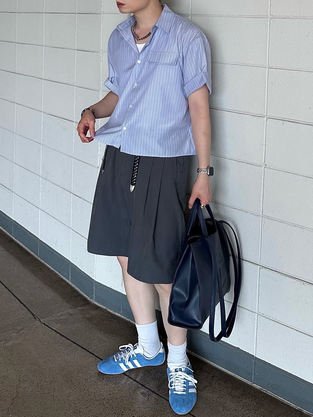 Telfar Medium Shopping Bag Navy, Diesel Dx1509 Stainless Steel Chain Necklace Silver 착용 스타일 - 4