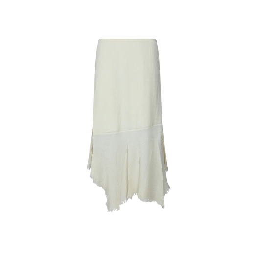 AF0477-AEI (W) Acne Studios Ruched Frayed Hem Midi Skirt Warm White