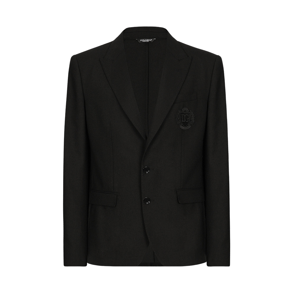 G2NW0ZFU28EN0000 Dolce & Gabbana Single Breasted Wool Taormina-Fit Jacket with DG Patch Black