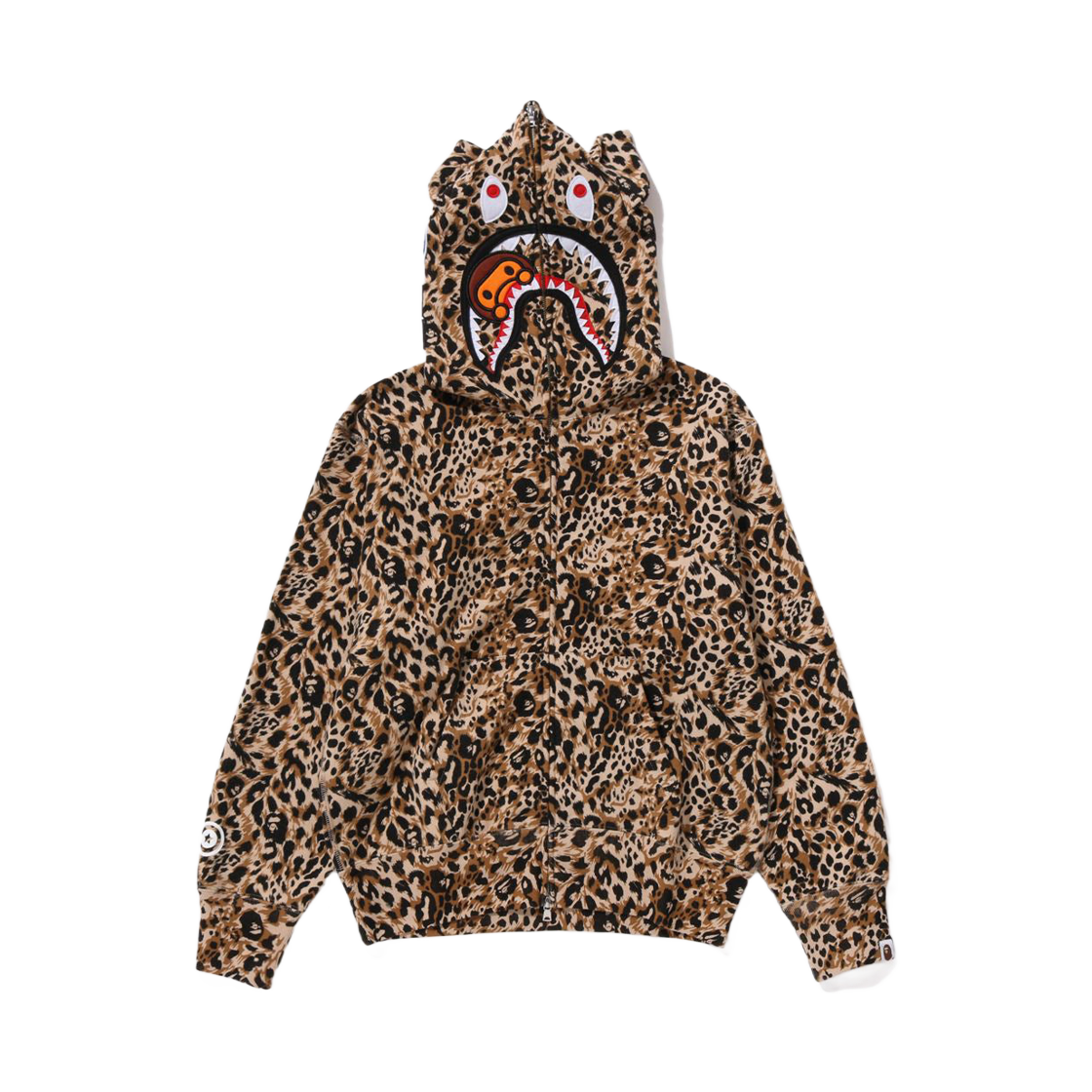 (W) 베이프 와일드 레오파드 패턴 마일로 샤크 풀 집 후드 베이지((W) BAPE Wild Leopard Pattern Milo Shark Full Zip Hoodie Beige) - 1