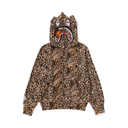 (W) BAPE Wild Leopard Pattern Milo Shark Full Zip Hoodie Beige