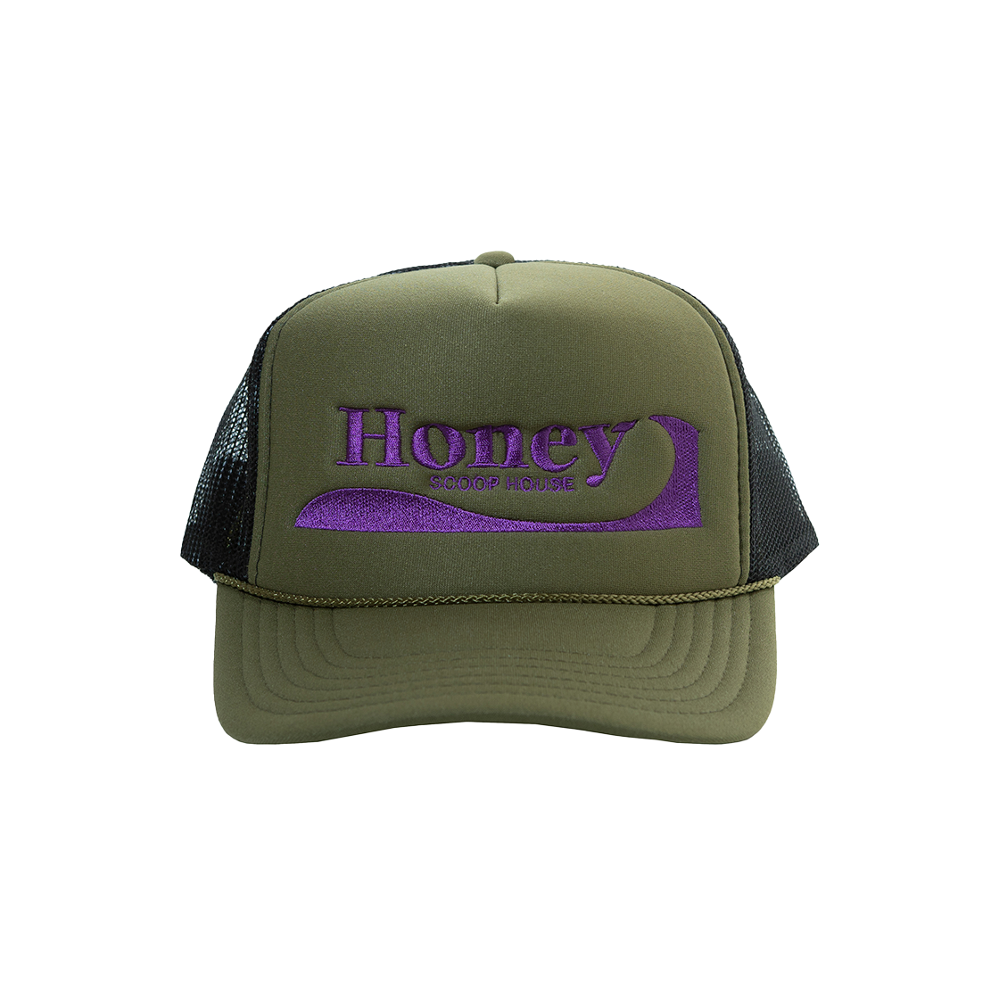 HSH25HW130OLOS Honey Scoop House H.Wave Logo Mesh Trucker Cap Olive
