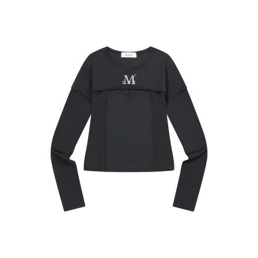 P0000BAP MUCENT Bruno Set Up Metal Logo Cut-out Layered Long Sleeve Black