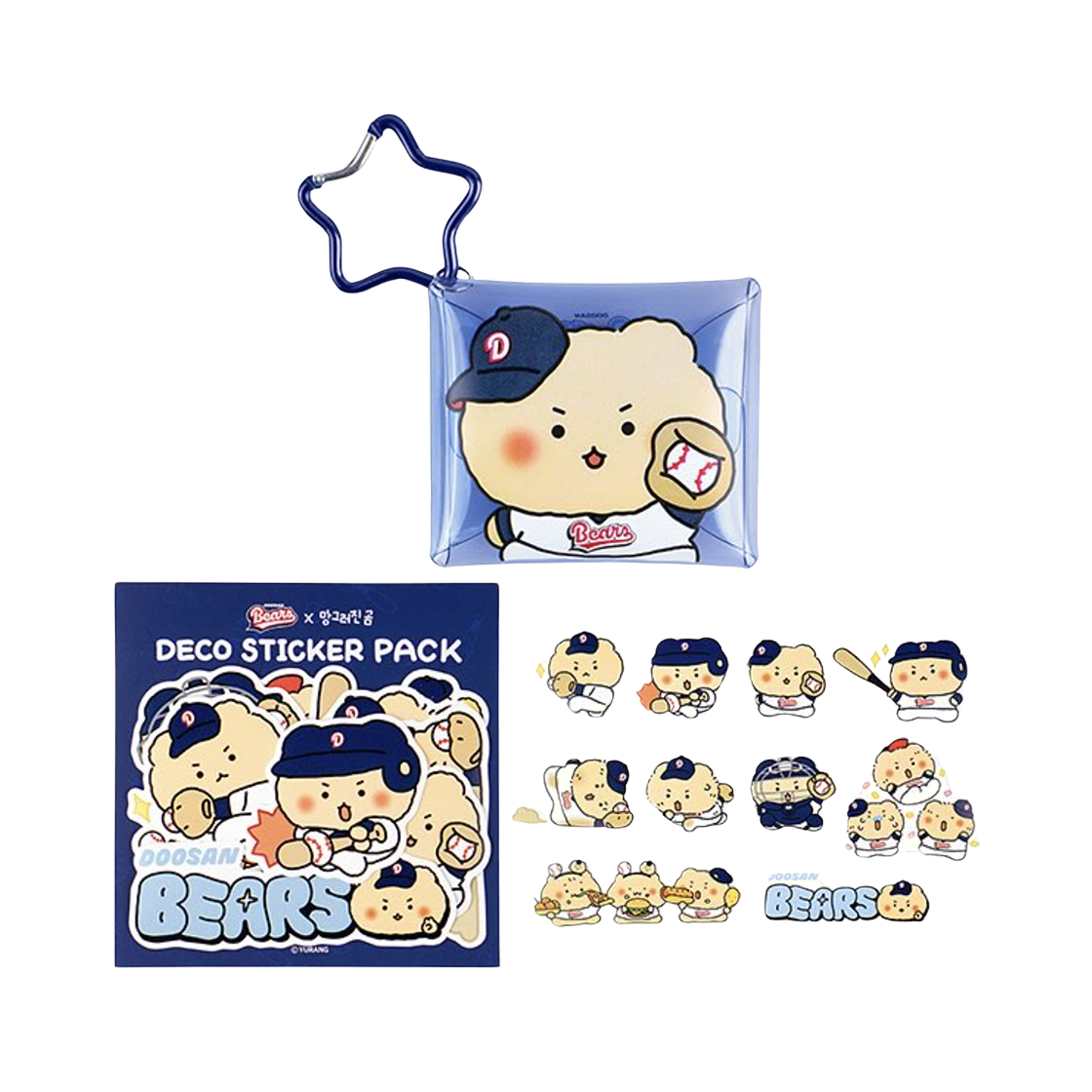 두산 베어스 x 망그러진곰 PVC 파우치 & 데코 스티커 세트(Doosan Bears x Manggom PVC Pouch & Deco Sticker Set)