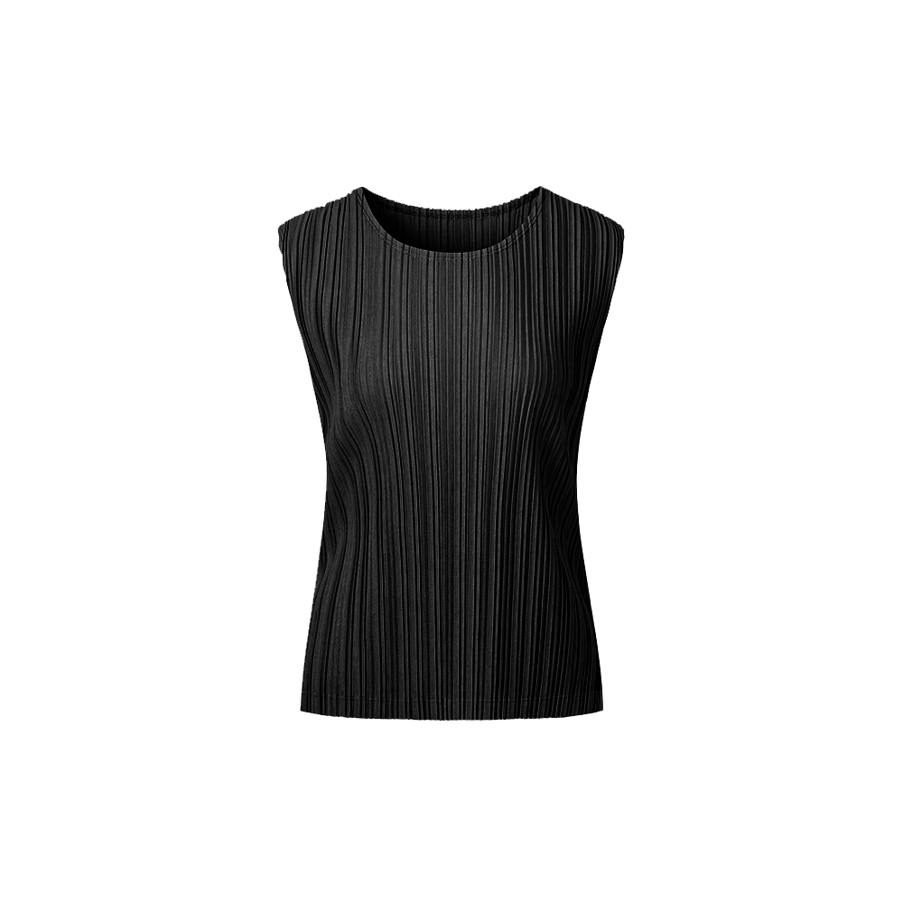 WTS3NBK Monplisse Women Two Way Round Neck Sleeveless Jersey Pleats Top Black