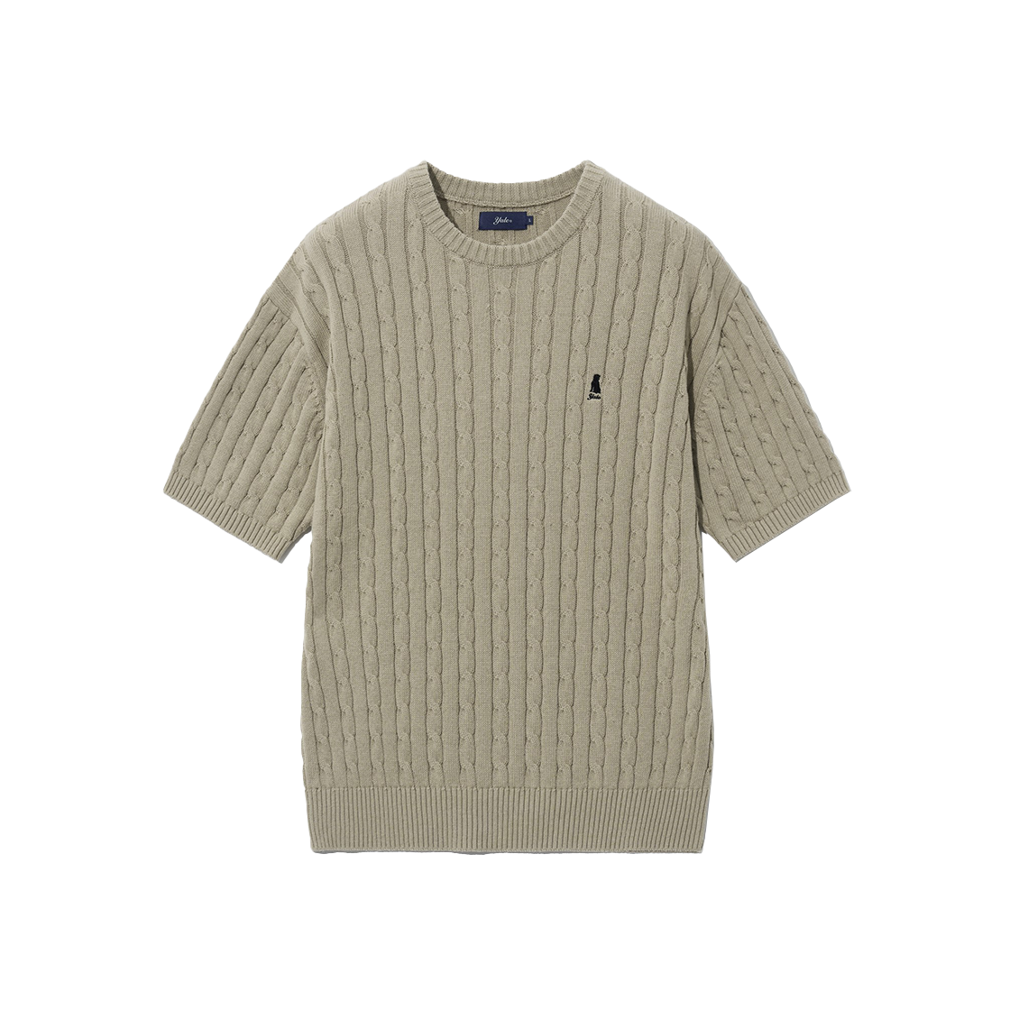 YEM1KT106AWG Yale Heritage Dan Cable Short Sleeve Round Knit Warm Grey
