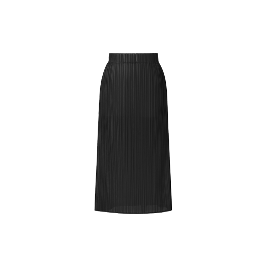 WSK2JBK Monplisse Women Back Slit H-line Pleats Long Skirt Black