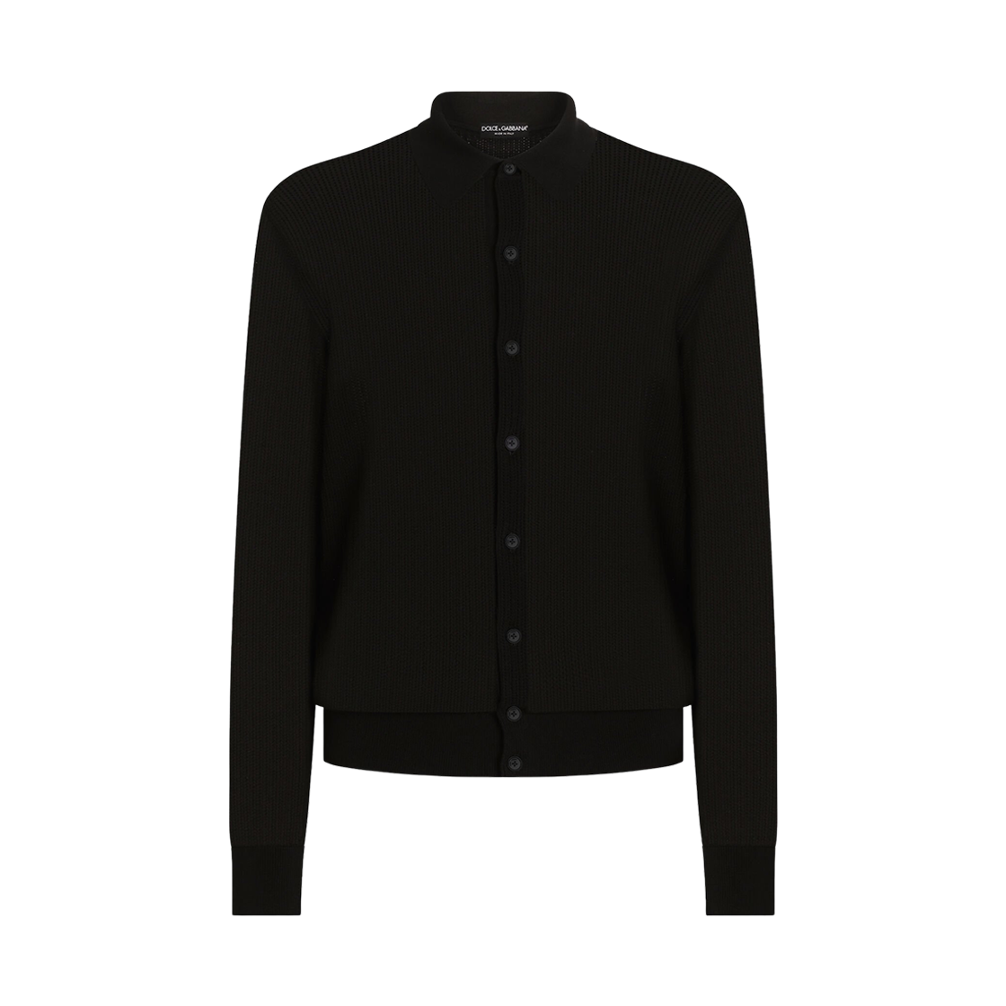 GXVB3TJBCFON0000 Dolce & Gabbana Long Sleeved Shirt in a Cotton Openwork Knit Black