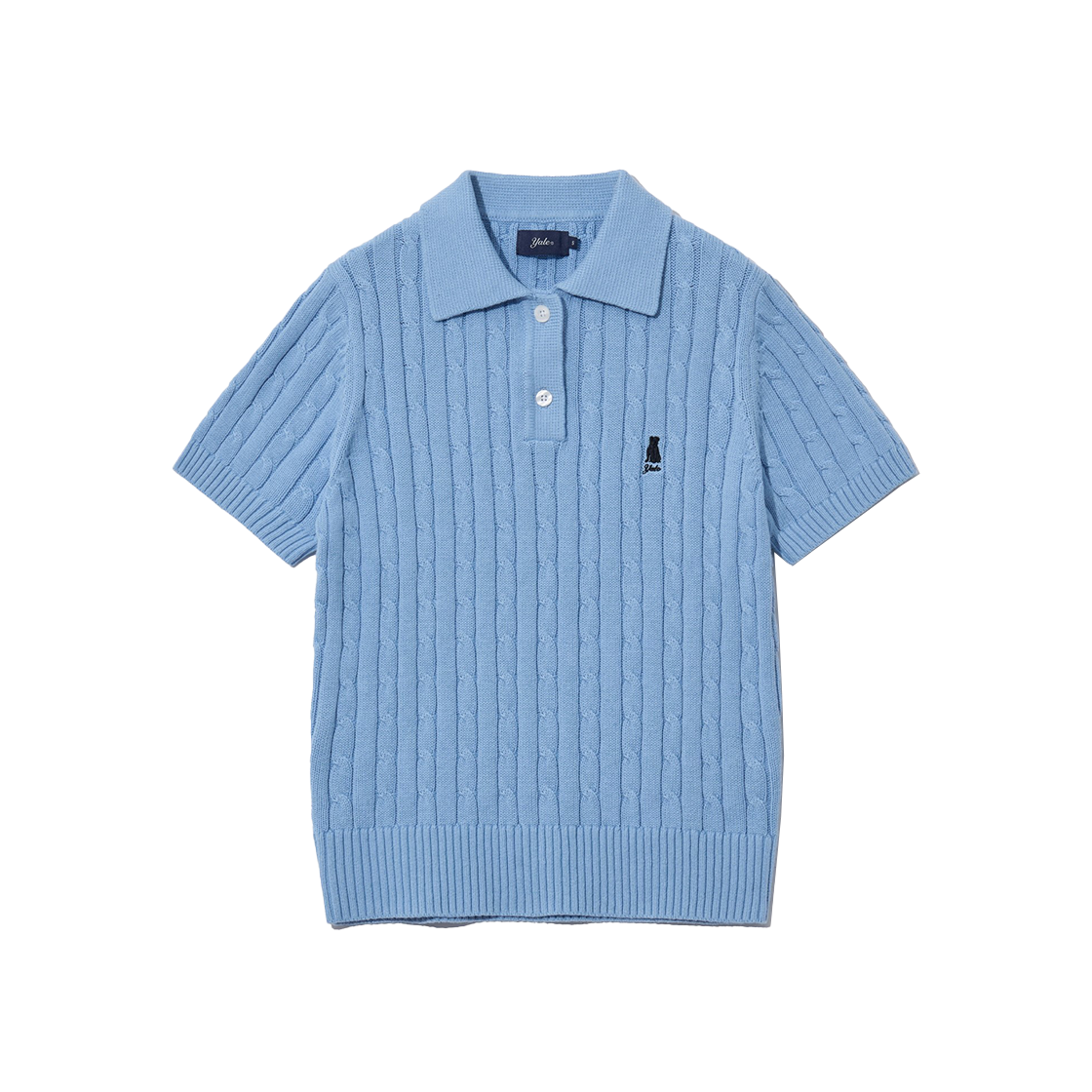 예일 우먼즈 헤리티지 댄 케이블 반팔 폴로 니트_스카이 블루(Yale Women's Heritage Dan Cable Short Sleeve Knit Sky Blue)