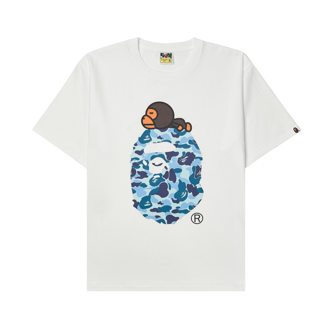 베이프 ABC 카모 마일로 온 빅 에이프 티셔츠 화이트 블루(BAPE ABC Camo Milo on Big Ape T-Shirt White Blue)