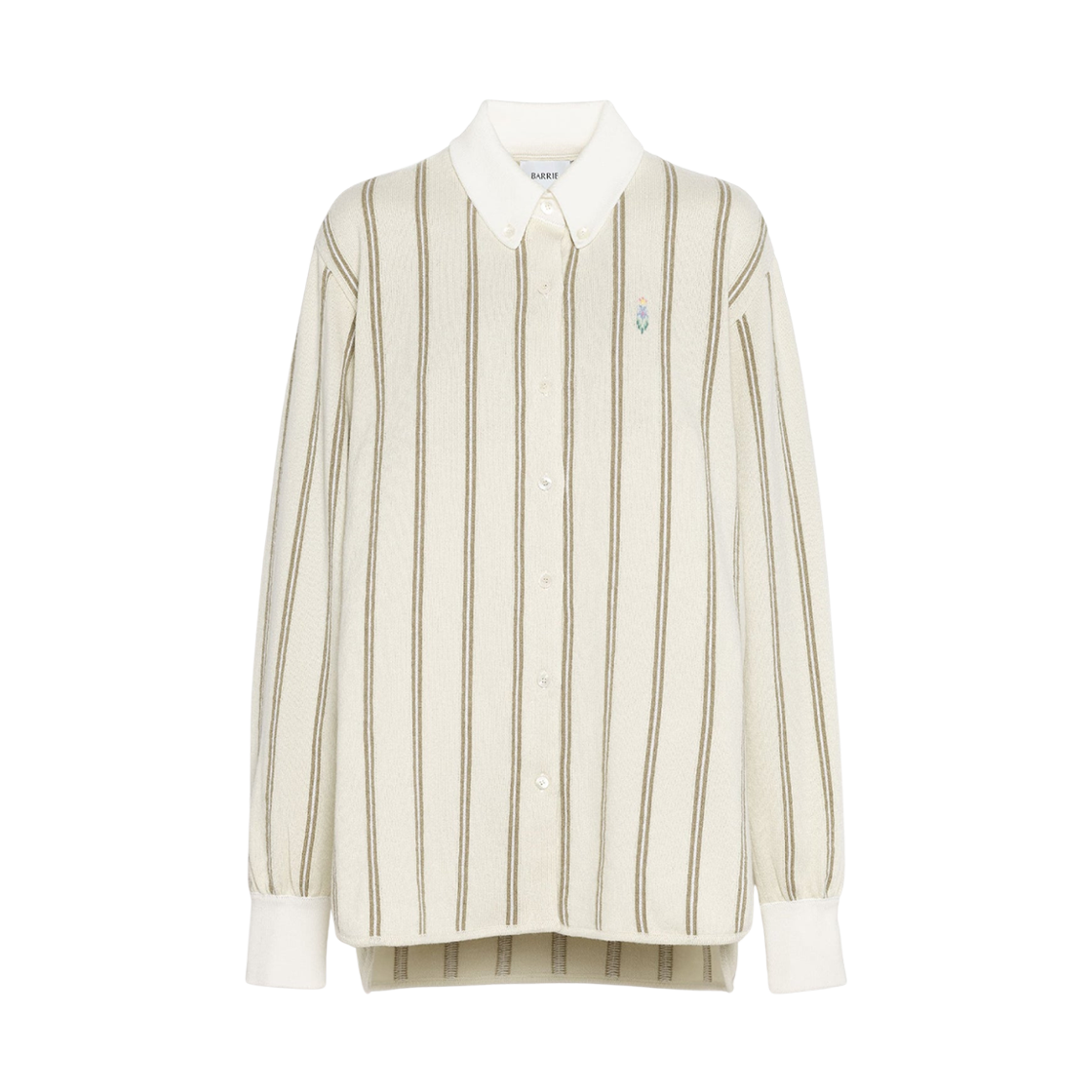 C294239328 (W) Barrie Cashmere and Cotton Large Striped Shirt Green