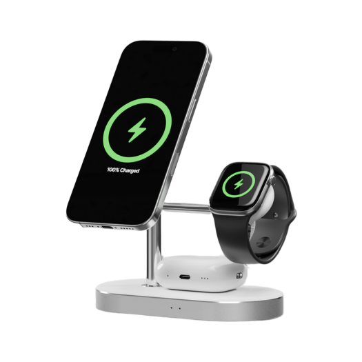 S500500002 SINJIMORU M Tri Turbo Qi2 3in1 MagSafe 15W Wireless Fast Charging Multi Stand White