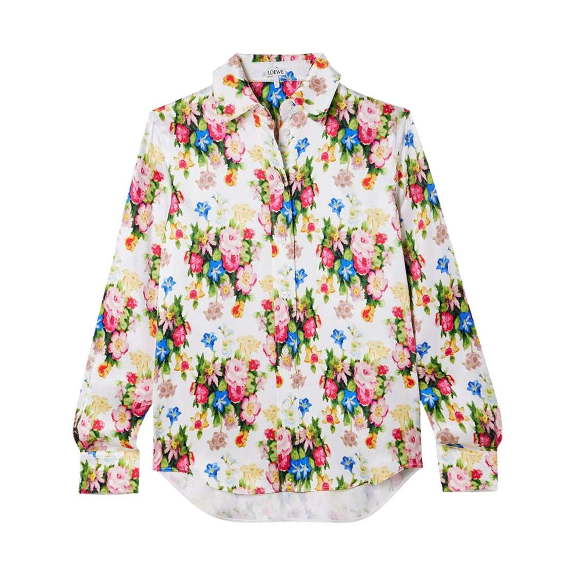 (W) 로에베 실크 사틴 셔츠 멀티컬러 소프트 핑크((W) Loewe Silk Satin Shirt Multicolor Soft Pink) - 1