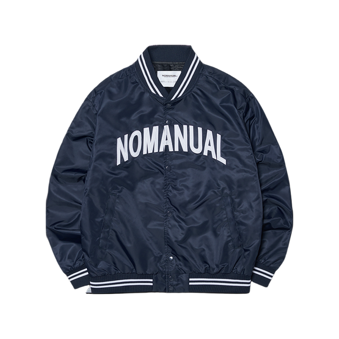노매뉴얼 아치 로고 바시티 자켓 네이비