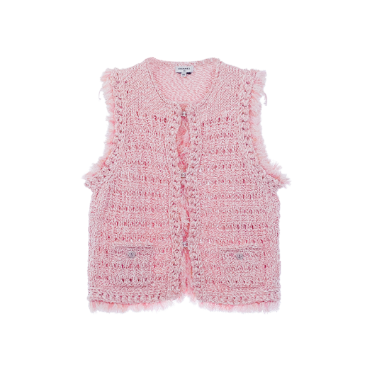 IT8O24RL6K3U Chanel 25S Crochet Vest 38 Light Pink