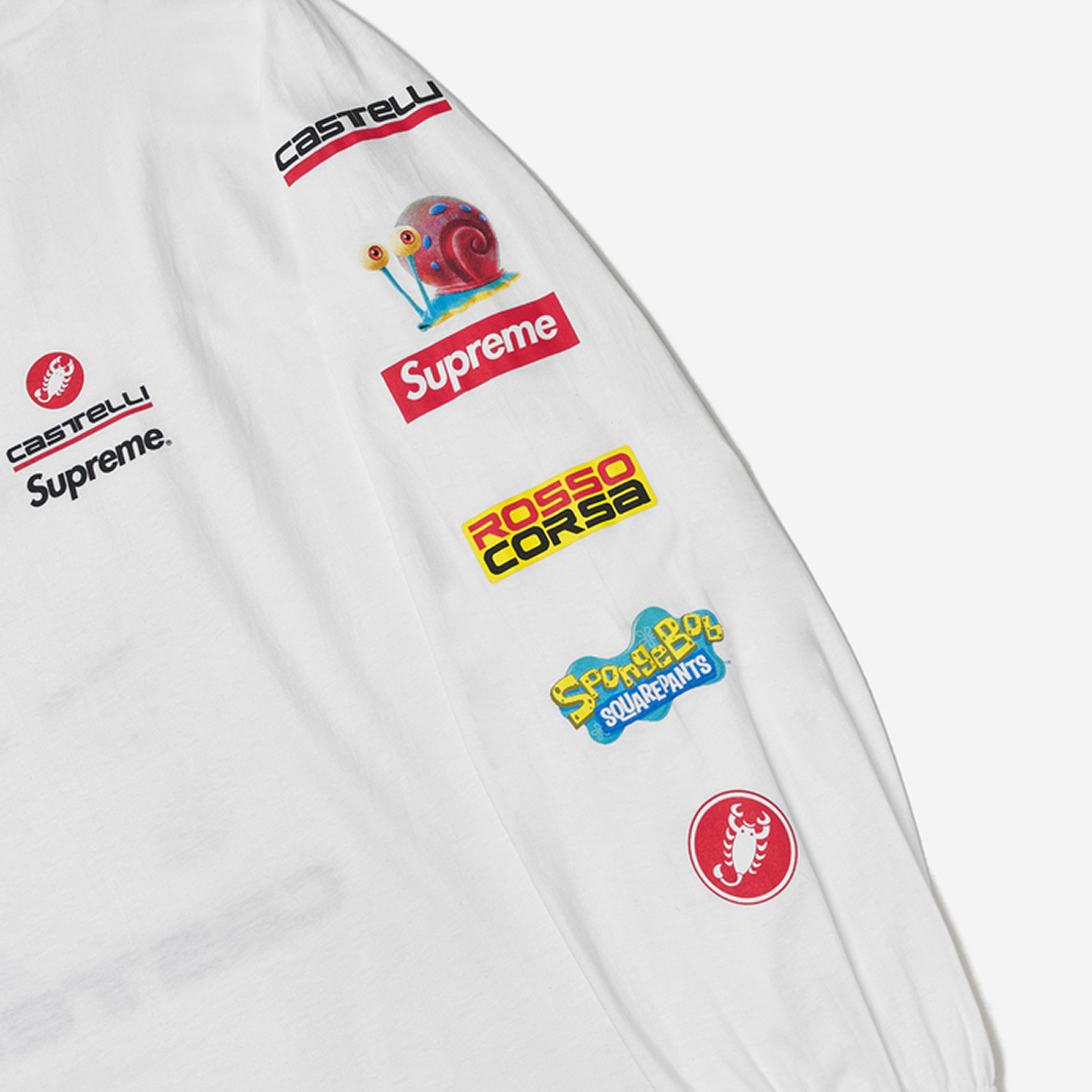 Tシャツ・カットソー Supreme x SpongeBob SquarePants Castelli Racing L/S White Supreme SpongeBob SquarePants Castelli Racing L S Tee (SS25