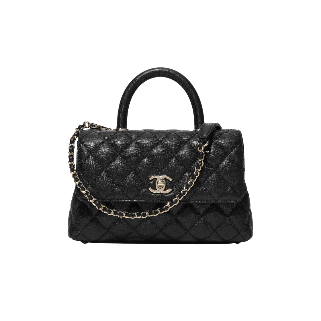 샤넬 핸들 장식의 플랩백 그레인드 카프스킨 & 골드 메탈 블랙(Chanel Flap Bag with Top Handle Grained Calfskin & Gold Black)