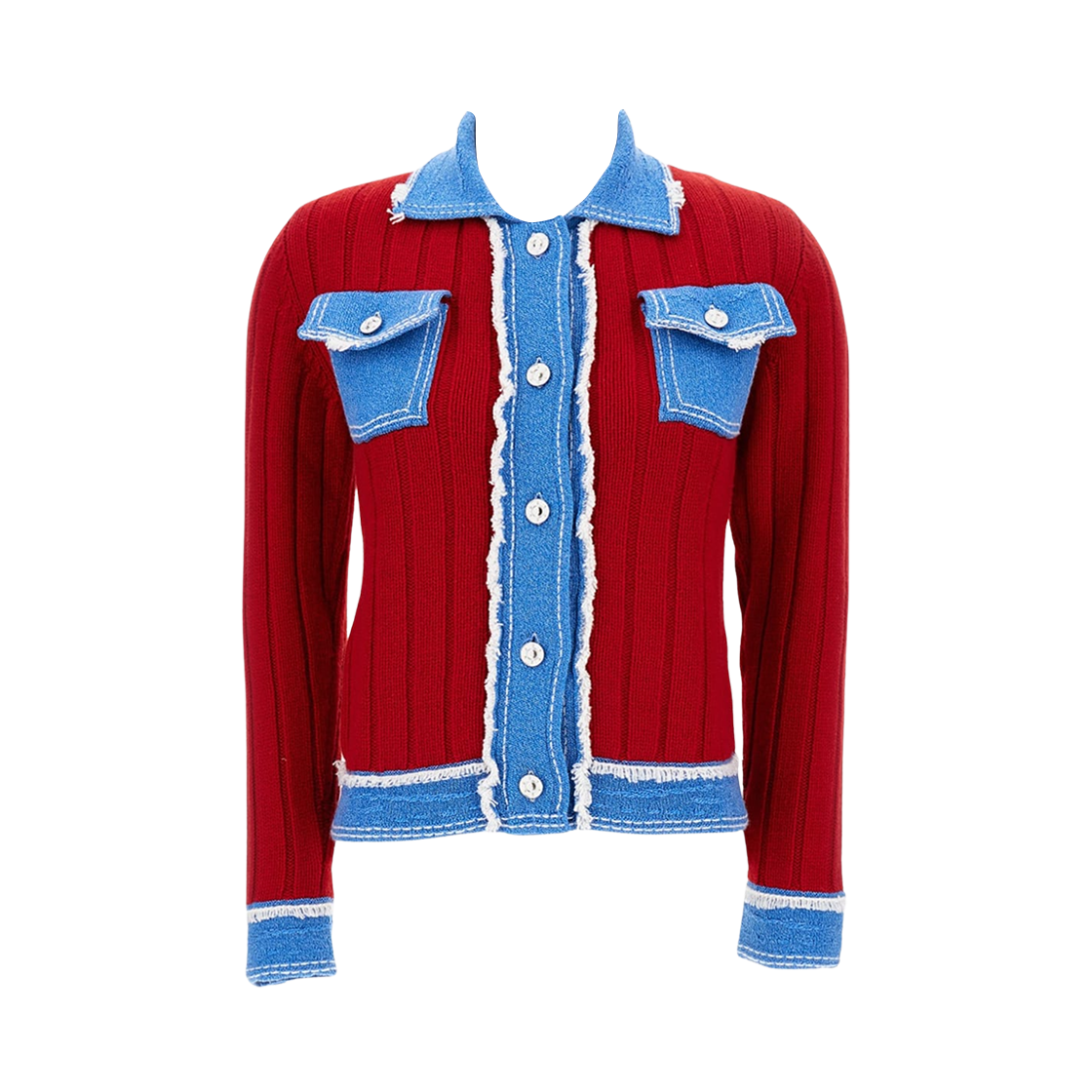 (W) 배리 립드 니트 데님 자켓 레드((W) Barrie Denim Jacket in Ribbed Knit Red)